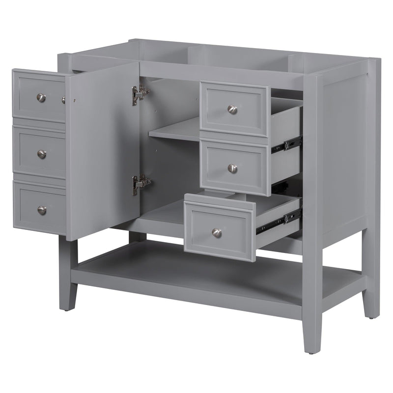 36" Bathroom Vanity without Sink, Cabinet Base Only, One Cabinet and three Drawers, Grey - Supfirm