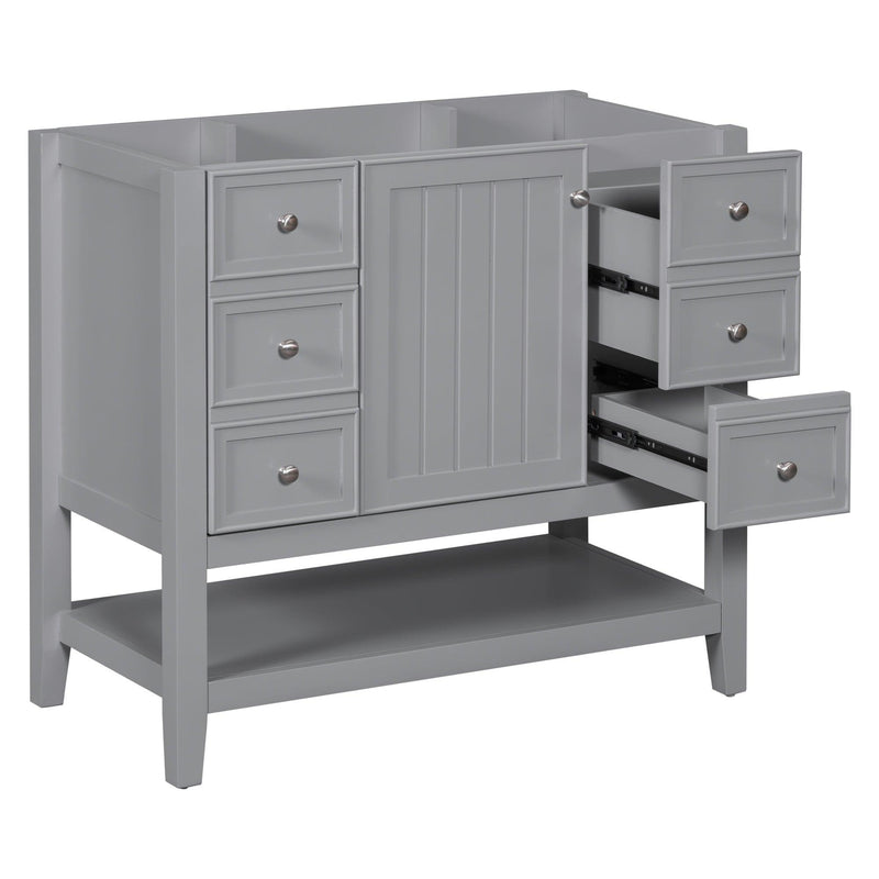 36" Bathroom Vanity without Sink, Cabinet Base Only, One Cabinet and three Drawers, Grey - Supfirm