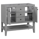 36" Bathroom Vanity without Sink, Cabinet Base Only, Two Cabinets and Drawers, Open Shelf, Solid Wood Frame, Grey - Supfirm