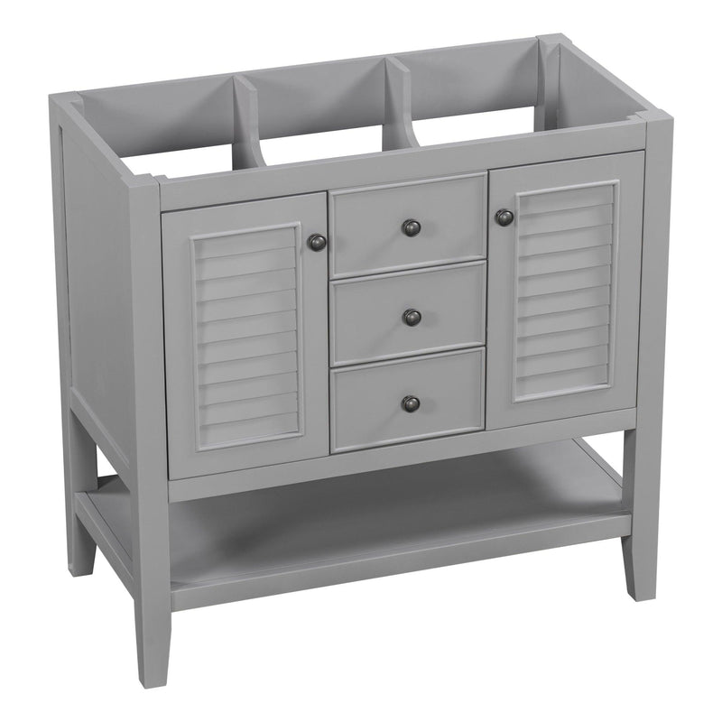 36" Bathroom Vanity without Sink, Cabinet Base Only, Two Cabinets and Drawers, Open Shelf, Solid Wood Frame, Grey - Supfirm