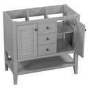 36" Bathroom Vanity without Sink, Cabinet Base Only, Two Cabinets and Drawers, Open Shelf, Solid Wood Frame, Grey - Supfirm