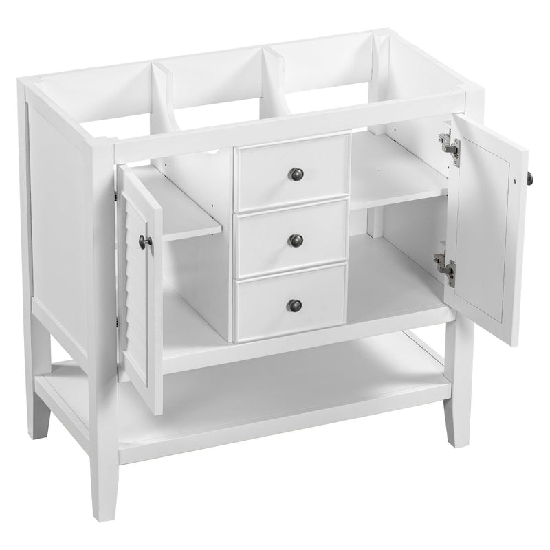 36" Bathroom Vanity without Sink, Cabinet Base Only, Two Cabinets and Drawers, Open Shelf, Solid Wood Frame, White - Supfirm