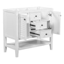 36" Bathroom Vanity without Sink, Cabinet Base Only, Two Cabinets and Drawers, Open Shelf, Solid Wood Frame, White - Supfirm