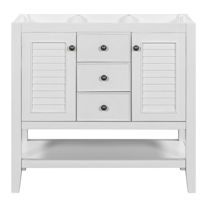 36" Bathroom Vanity without Sink, Cabinet Base Only, Two Cabinets and Drawers, Open Shelf, Solid Wood Frame, White - Supfirm