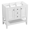 36" Bathroom Vanity without Sink, Cabinet Base Only, Two Cabinets and Drawers, Open Shelf, Solid Wood Frame, White - Supfirm