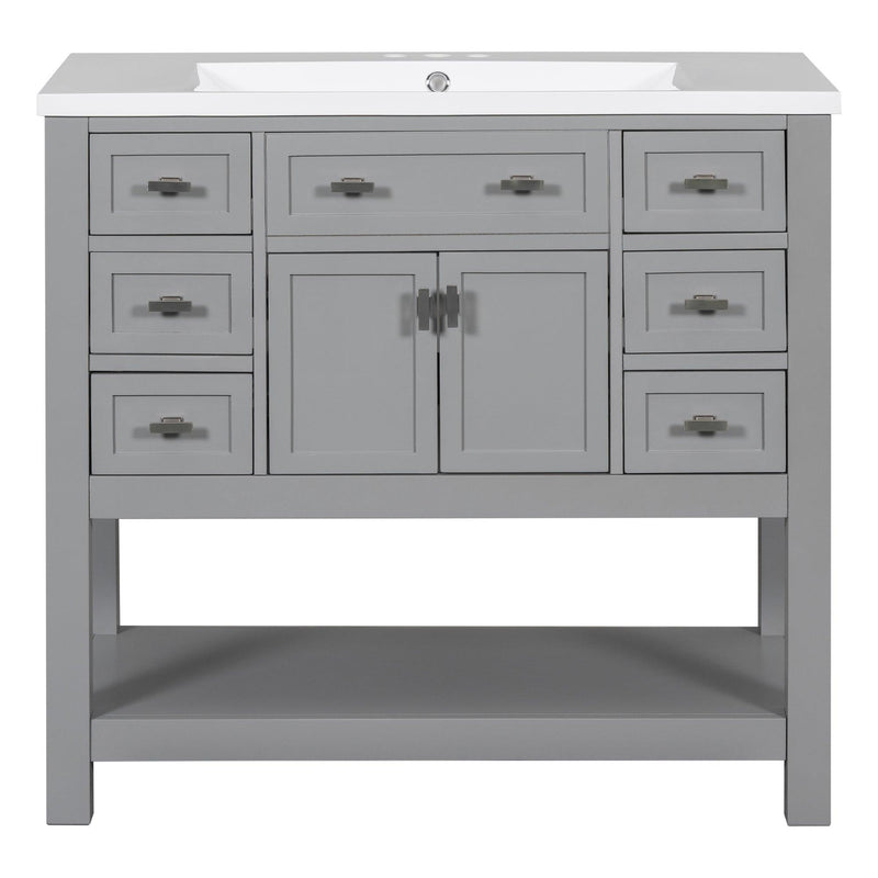 36'' Bathroom Vanity without Top Sink, Grey Cabinet only, Modern Bathroom Storage Cabinet with 2 Soft Closing Doors and 6 Drawers (NOT INCLUDE BATHROOM VANITY SINK) - Supfirm