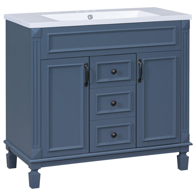 36'' Bathroom Vanity without Top Sink, Royal Blue Cabinet only, Modern Bathroom Storage Cabinet with 2 Soft Closing Doors and 2 Drawers(NOT INCLUDE BASIN SINK) - Supfirm