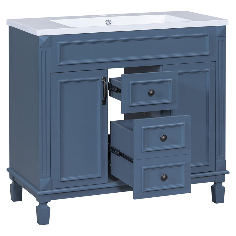 36'' Bathroom Vanity without Top Sink, Royal Blue Cabinet only, Modern Bathroom Storage Cabinet with 2 Soft Closing Doors and 2 Drawers(NOT INCLUDE BASIN SINK) - Supfirm