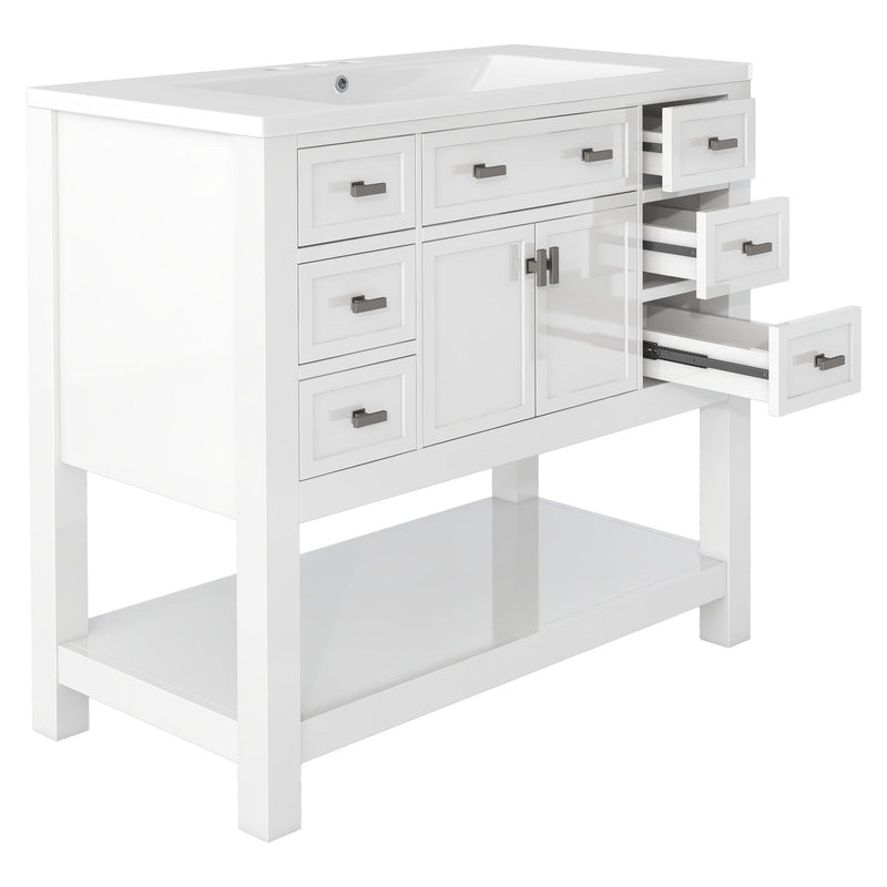 36'' Bathroom Vanity without Top Sink, White Cabinet only, Modern Bathroom Storage Cabinet with 2 Soft Closing Doors and 6 Drawers (NOT INCLUDE BATHROOM VANITY SINK) - Supfirm