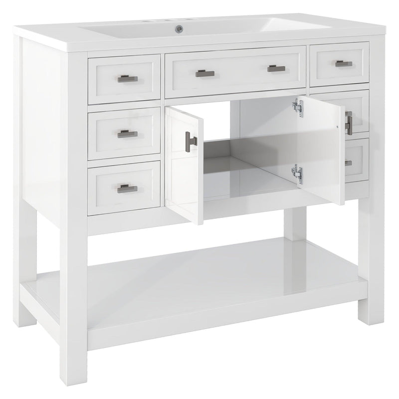 36'' Bathroom Vanity without Top Sink, White Cabinet only, Modern Bathroom Storage Cabinet with 2 Soft Closing Doors and 6 Drawers (NOT INCLUDE BATHROOM VANITY SINK) - Supfirm