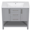 36-Inch Grey Bathroom Vanity with Solid Wood Frame and MDF, Resin Basin, 2 Drawers, 2 Cabinet Doors, 2 Adjustable Shelvesdoor,Single Resin Sink,Small Bathroom Organization Cabinet - Supfirm