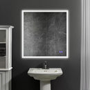 36 x 36 Inch Frameless LED Illuminated Bathroom Wall Mirror, Touch Button Defogger, Square, Silver - Supfirm