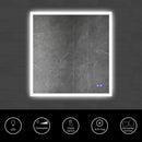 36 x 36 Inch Frameless LED Illuminated Bathroom Wall Mirror, Touch Button Defogger, Square, Silver - Supfirm