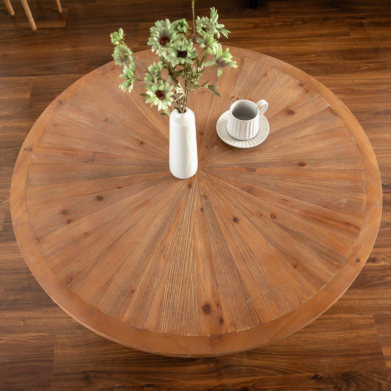 39.37 "Retro Patchwork Round Coffee Table with Scattered Pattern Tabletop and Crossed Cedar Legs - Supfirm