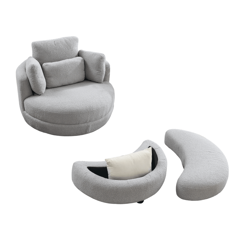 Supfirm 39"W Oversized Swivel Chair with moon storage ottoman for Living Room, Modern Accent Round Loveseat Circle Swivel Barrel Chairs for Bedroom Cuddle Sofa Chair Lounger Armchair, 4 Pillows, Teddy Fabric - Supfirm