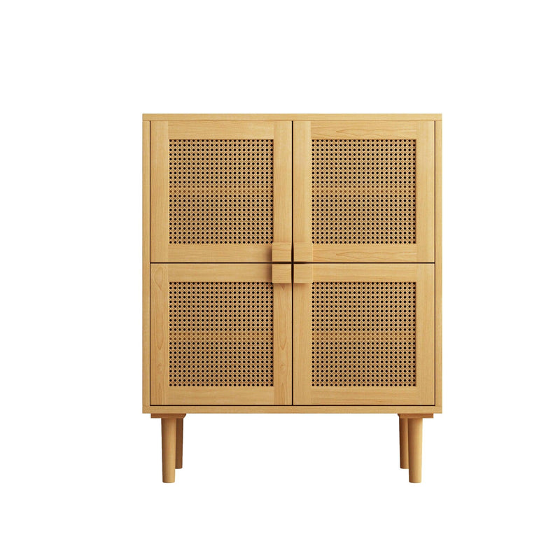 4-Doors Rattan Mesh Storage Cabinet, Sideboard with Eight Storage Spaces, for Entryway, Living Room, Hallway (Natural) - Supfirm