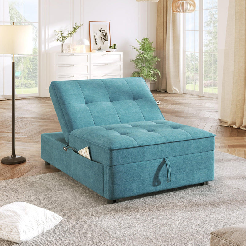 4-in-1 Sofa Bed, Chair Bed, Multi-Function Folding Ottoman Bed with Storage Pocket and USB Port for Small Room Apartment,Living Room,Bedroom,Hallway, Teal - Supfirm