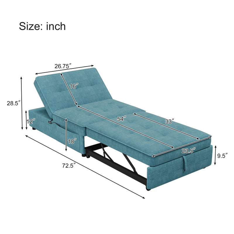 4-in-1 Sofa Bed, Chair Bed, Multi-Function Folding Ottoman Bed with Storage Pocket and USB Port for Small Room Apartment,Living Room,Bedroom,Hallway, Teal - Supfirm