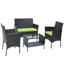 4 PC Rattan Patio Furniture Set Outdoor Patio Cushioned Seat Wicker Sofa (green Cushion) - Supfirm