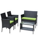 4 PC Rattan Patio Furniture Set Outdoor Patio Cushioned Seat Wicker Sofa (green Cushion) - Supfirm