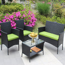 4 PC Rattan Patio Furniture Set Outdoor Patio Cushioned Seat Wicker Sofa (green Cushion) - Supfirm