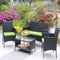 4 PC Rattan Patio Furniture Set Outdoor Patio Cushioned Seat Wicker Sofa (green Cushion) - Supfirm