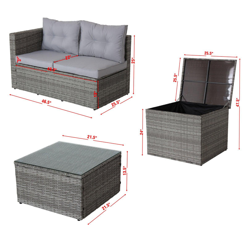 4 Piece Patio Sectional Wicker Rattan Outdoor Furniture Sofa Set with Storage Box Grey - Supfirm