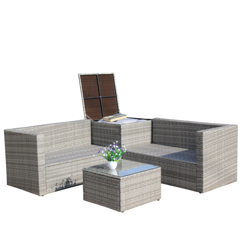 4 Piece Patio Sectional Wicker Rattan Outdoor Furniture Sofa Set with Storage Box Grey - Supfirm