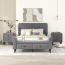 4-Pieces Bedroom Sets Full Size Upholstered Platform Bed with Two Nightstands and Storage Bench-Gray - Supfirm