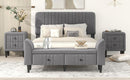 4-Pieces Bedroom Sets Full Size Upholstered Platform Bed with Two Nightstands and Storage Bench-Gray - Supfirm