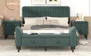 4-Pieces Bedroom Sets Queen Size Upholstered Platform Bed with Two Nightstands and Storage Bench-Green - Supfirm