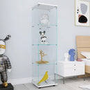 4 Shelves Glass Cabinet Glass Display Cabinet with One Door, White - Supfirm