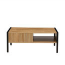 40.16" Rattan Coffee table, sliding door for storage, metal legs, Modern table for living room , natural - Supfirm