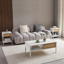 40.16" Rattan Coffee table, sliding door for storage, metal legs, Modern table for living room , white - Supfirm