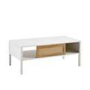 40.16" Rattan Coffee table, sliding door for storage, metal legs, Modern table for living room , white - Supfirm