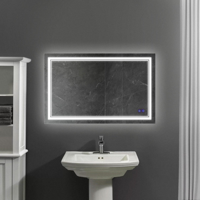 Supfirm 40 x 24 Inch Frameless LED Illuminated Bathroom Wall Mirror, Touch Button Defogger, Rectangular, Silver - Supfirm