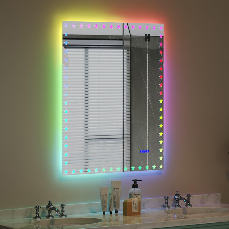 Supfirm 40×32 inch LED Bathroom Mirror with Lights Backlit RGB Color Changing Lighted Mirror for Bathroom Wall Dimmable Anti-Fog Memory Rectangular Vanity Mirror (RGB Multicolor Backlit + Front-Lighted ) - Supfirm