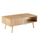 41.34" Rattan Coffee table, sliding door for storage, solid wood legs, Modern table for living room , natural - Supfirm