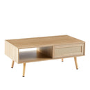 41.34" Rattan Coffee table, sliding door for storage, solid wood legs, Modern table for living room , natural - Supfirm