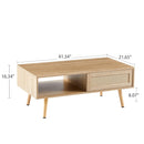 41.34" Rattan Coffee table, sliding door for storage, solid wood legs, Modern table for living room , natural - Supfirm