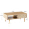 41.34" Rattan Coffee table, sliding door for storage, solid wood legs, Modern table for living room , natural - Supfirm