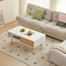 41.34" Rattan Coffee table, sliding door for storage, solid wood legs, Modern table for living room ,White - Supfirm