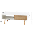 41.34" Rattan Coffee table, sliding door for storage, solid wood legs, Modern table for living room ,White - Supfirm