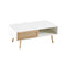 41.34" Rattan Coffee table, sliding door for storage, solid wood legs, Modern table for living room ,White - Supfirm