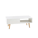 41.34" Rattan Coffee table, sliding door for storage, solid wood legs, Modern table for living room ,White - Supfirm