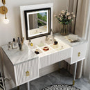 43.3" Modern Vanity Table Set with Flip-top Mirror and LED Light, Dressing Table with Customizable Storage, Marble-style Stickers Tabletop, White and Gray - Supfirm