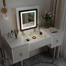 43.3" Modern Vanity Table Set with Flip-top Mirror and LED Light, Dressing Table with Customizable Storage, Marble-style Stickers Tabletop, White and Gray - Supfirm