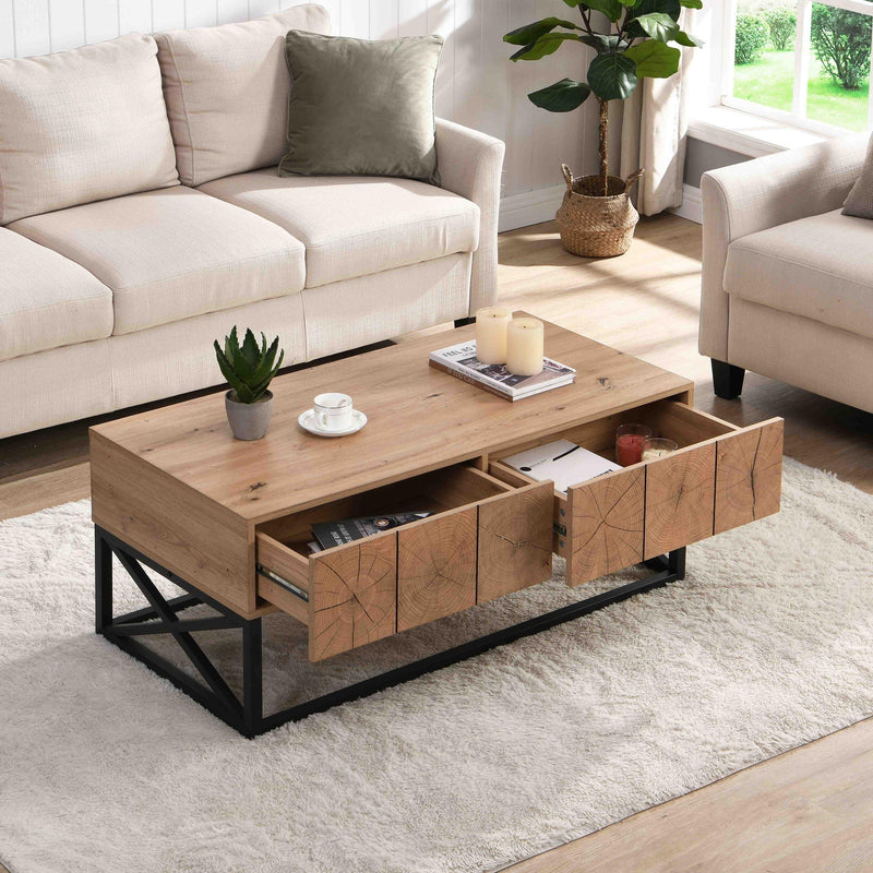 43.31'' Luxury Coffee Table with Two Drawers, Industrial Coffee Table for Living Room, Bedroom & Office - Supfirm