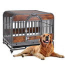 46in Heavy Duty Dog Crate, Furniture Style Dog Crate with Removable Trays and Wheels for High Anxiety Dogs - Supfirm