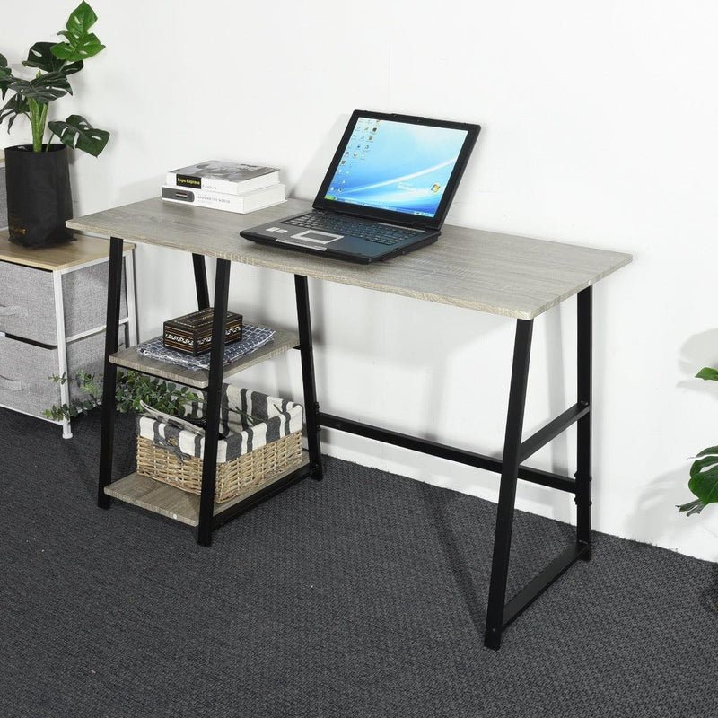 47.4"W X 19.7"D X 28.9"H Wooden Desk with 2 Storage Racks - GREY & BLACK - Supfirm